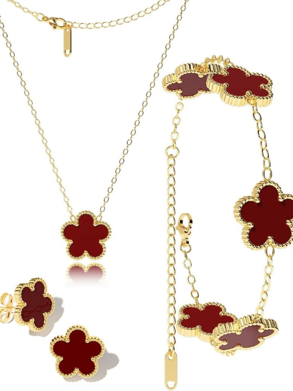 Clover Jewelry Set,18K Gold Plated Lucky Clover Bracelet,Four Leaf Clover Neckla